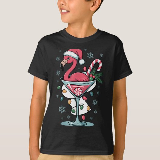Merry Christmas Nk Flamingo Wine Drinking Lights X T-shirt (Voorkant)