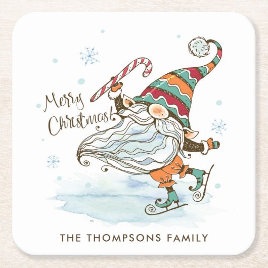 Merry Christmas Nordic Gnome gepersonaliseerd Kartonnen Onderzetters (Voorkant)
