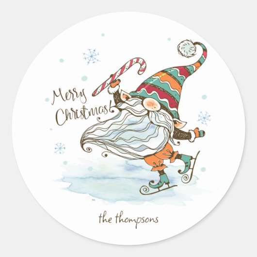 Merry Christmas Nordic Gnome Ronde Sticker (Voorkant)