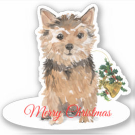 Merry Christmas Norfolk Terrier op maat gesneden v Sticker