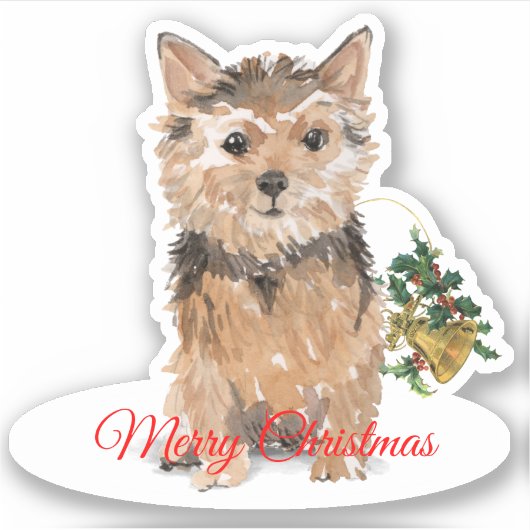 Merry Christmas Norfolk Terrier op maat gesneden v Sticker (Voorkant)