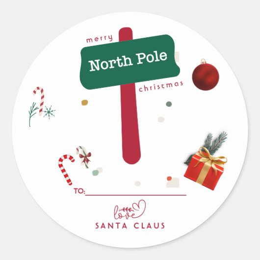 Merry Christmas North Pole Santa Claus  Ronde Sticker (Voorkant)