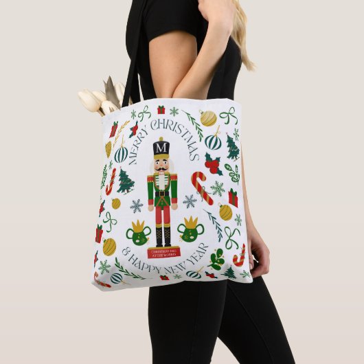 Merry Christmas nutcracker custom monogram Tote Bag (Dichtbij)
