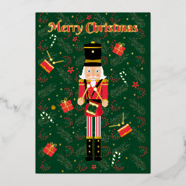 Merry Christmas Nutcracker Green Foil Holiday Card Folie Feestdagenkaart