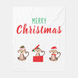 Merry Christmas Oerwoud Monkeys Elf Santa Hat Fleece Deken