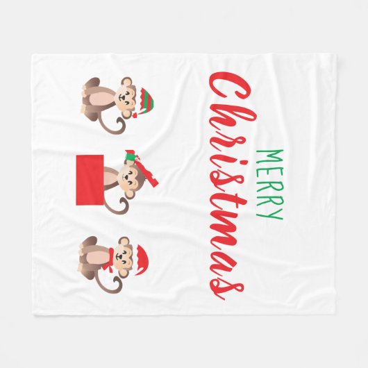 Merry Christmas Oerwoud Monkeys Elf Santa Hat Fleece Deken (Voorkant (Horizontaal))