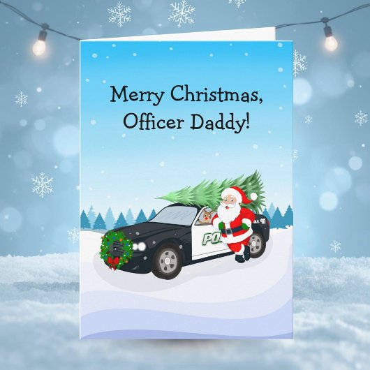 Merry Christmas Officer Daddy Santa With Cop Car Kaart