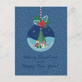 Merry Christmas Ornament Card with Tree and Gifts Feestdagenkaart (Voorkant)