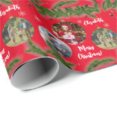 Merry Christmas Ornament Custom Sneeuwvlok Rood Cadeaupapier (Rol Hoek)