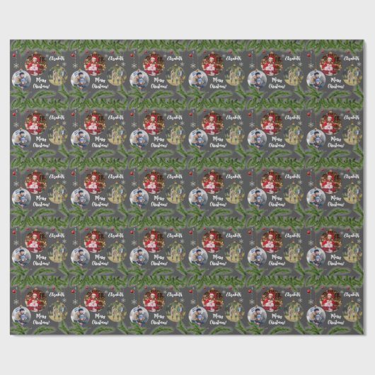 Merry Christmas Ornament Custom Sneeuwvlok Zwart Cadeaupapier (Vlak)