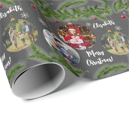 Merry Christmas Ornament Custom Sneeuwvlok Zwart Cadeaupapier (Rol Hoek)