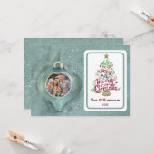 Merry Christmas Ornament gepersonaliseerde familie Kaart (Voorkant / Achterkant in situ)