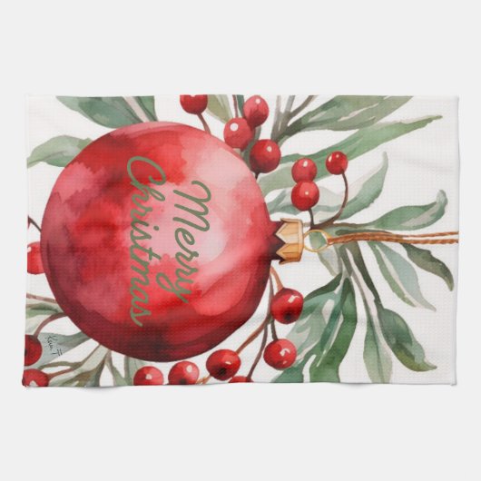Merry Christmas Ornament Kitchen Towel Theedoek (Horizontaal)