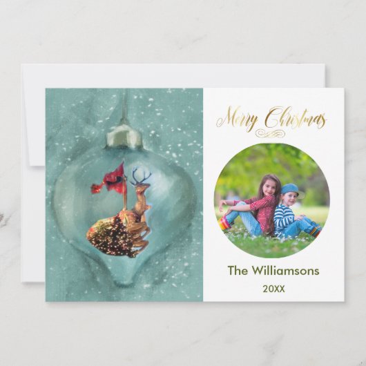 Merry Christmas Ornament rendieren familie foto Kaart (Voorkant)