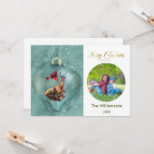 Merry Christmas Ornament rendieren familie foto Kaart (Voorkant / Achterkant in situ)