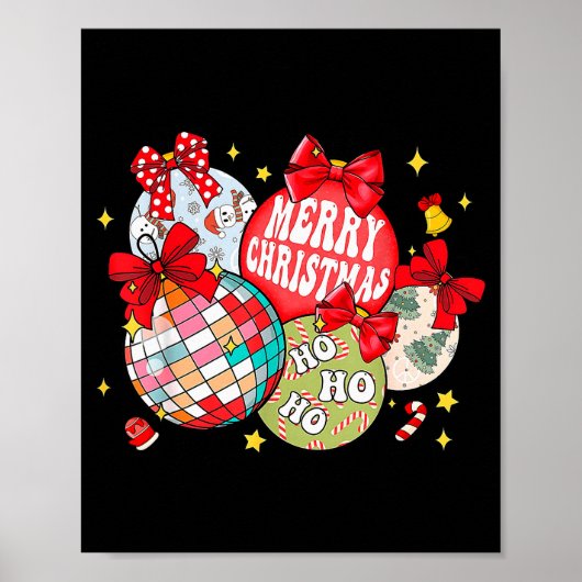 Merry Christmas Ornaments Disco Ball Coquette Bow Poster (Voorkant)