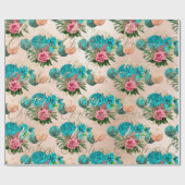 Merry Christmas Oude Script Rozen Roos Roze Groen Cadeaupapier (Vlak)