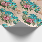 Merry Christmas Oude Script Rozen Roos Roze Groen Cadeaupapier (Hoek)