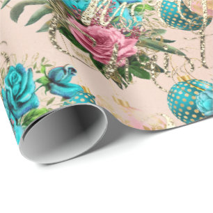 Merry Christmas Oude Script Rozen Roos Roze Groen Cadeaupapier