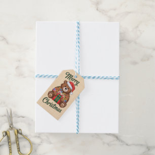 Merry Christmas - Ourson en kerstcadeau Cadeaulabel