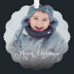 Merry Christmas Overlay Papier Ornament Kaart<br><div class="desc">Eenvoudige en elegante kerstversiering met een fancy kalligrafische "Merry Christmas" overlay tekst op uw aangepaste fotografie.</div>