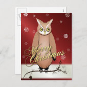 Merry Christmas Owl Red Post Kaart (Voorkant / Achterkant)