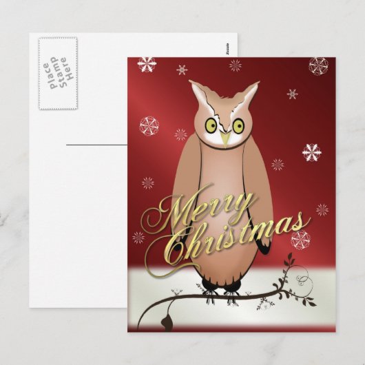 Merry Christmas Owl Red Post Kaart (Voorkant / Achterkant)