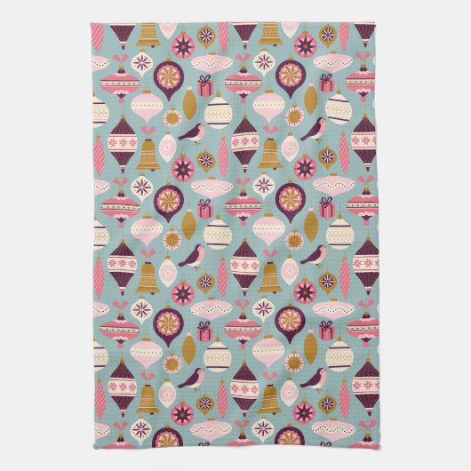 MERRY CHRISTMAS | Paarse roze feestdag keukentowe Theedoek (Verticaal)