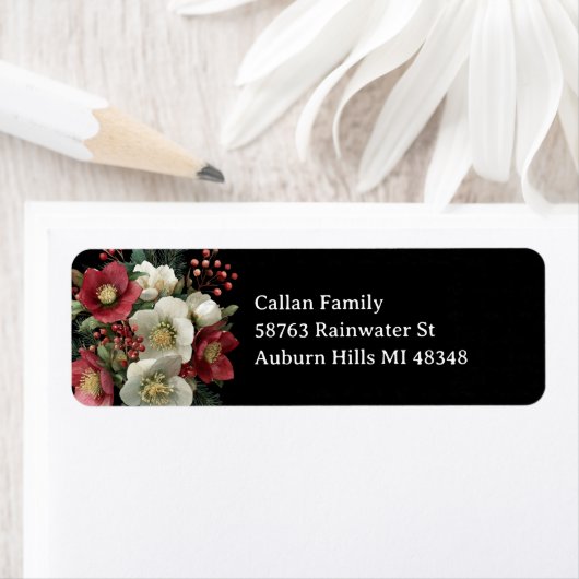 Merry Christmas Painterly Hellebore Holiday Design Etiket (Insitu)