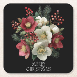 Merry Christmas Painterly Hellebore Holiday Design Kartonnen Onderzetters