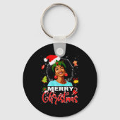 Merry Christmas Pajamas Afro Girls Women &amp; San Sleutelhanger (Voorkant)