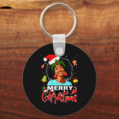 Merry Christmas Pajamas Afro Girls Women &amp; San Sleutelhanger (Voorkant)