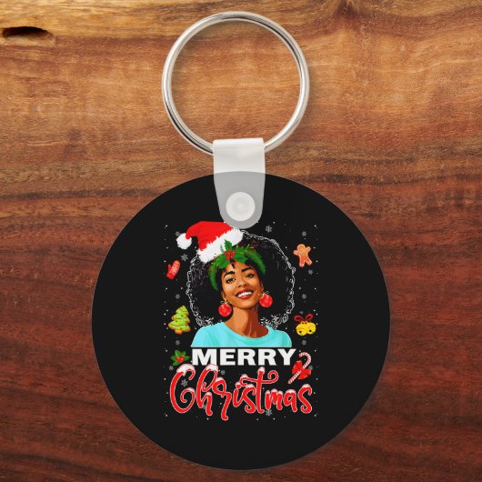 Merry Christmas Pajamas Afro Girls Women &amp; San Sleutelhanger (Voorkant)
