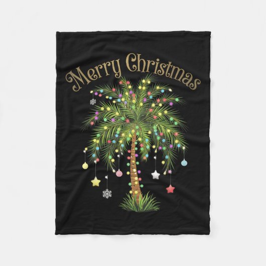 Merry Christmas Palm Tree Light Hawaiian Trocal Ch Fleece Deken (Voorkant)