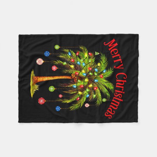 Merry Christmas Palm Tree Light Hawaiian Trocal Ch Fleece Deken (Voorkant (Horizontaal))