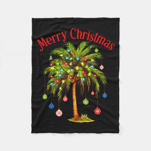 Merry Christmas Palm Tree Light Hawaiian Trocal Ch Fleece Deken (Voorkant)