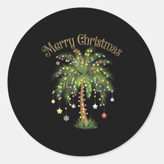Merry Christmas Palm Tree Light Hawaiian Trocal Ch Ronde Sticker (Voorkant)