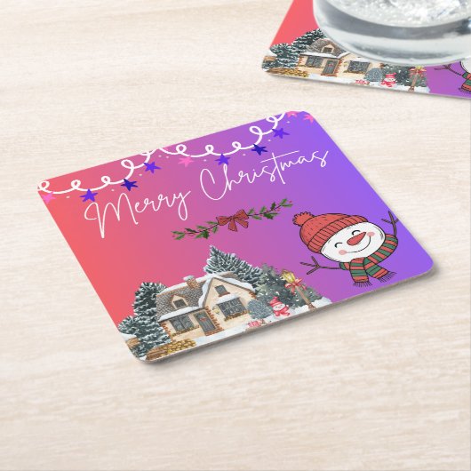 Merry Christmas Paper Coasters Kartonnen Onderzetters (Schuin)