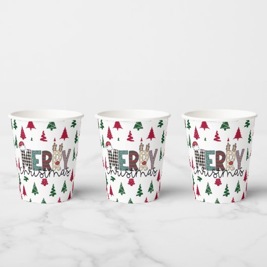 MERRY Christmas Paper Cup Papieren Bekers (Multi)