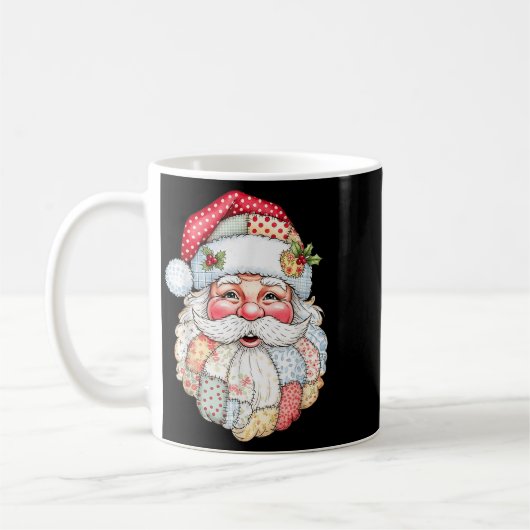 Merry Christmas Patchwork Santa Claus Face X-mas H Koffiemok (Links)