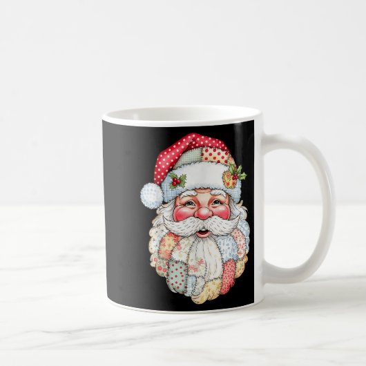 Merry Christmas Patchwork Santa Claus Face X-mas H Koffiemok (Rechts)