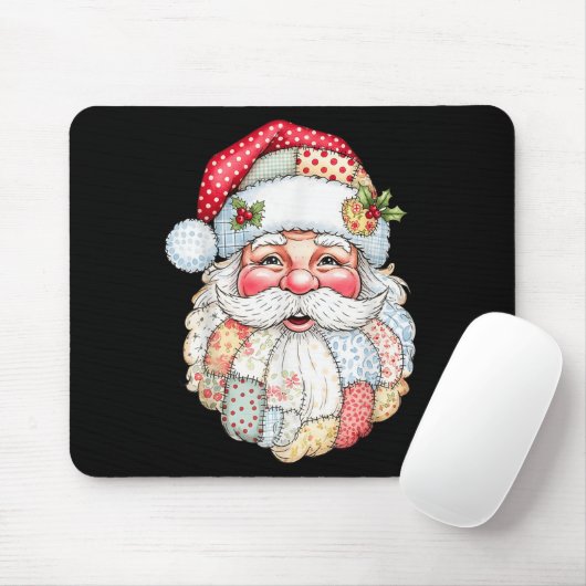 Merry Christmas Patchwork Santa Claus Face X-mas H Muismat (Met muis)