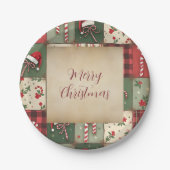 Merry Christmas Patchwork Vakantiepapier Bord (Voorkant)