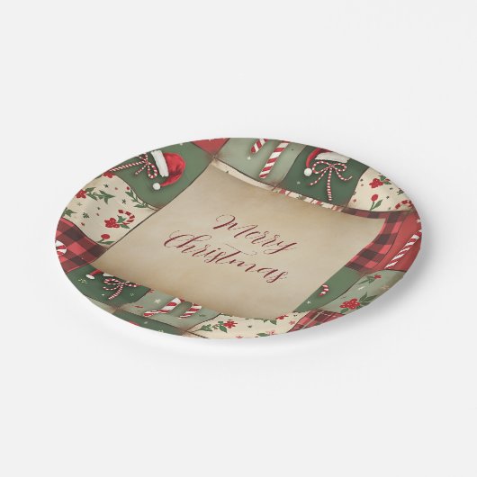 Merry Christmas Patchwork Vakantiepapier Bord (Gekanteld)