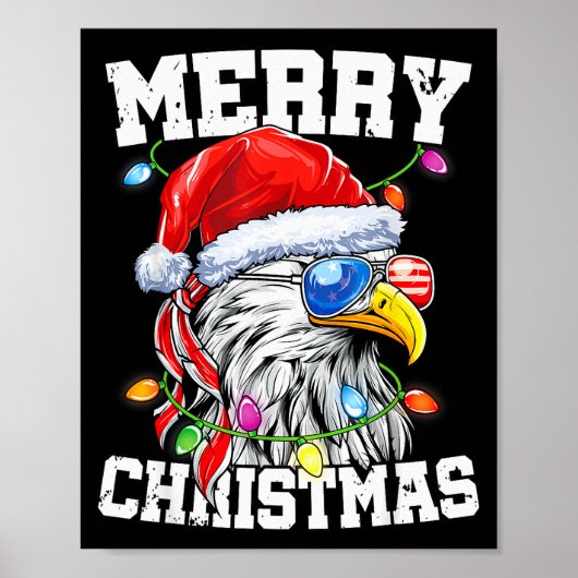 Merry Christmas Patriotic Usa Patriotic Santa Bald Poster (Voorkant)