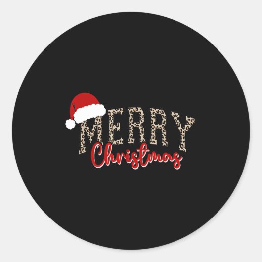 Merry Christmas Pattern Xmas Leopard Family Cute W Ronde Sticker (Voorkant)