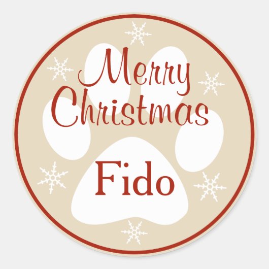 Merry Christmas Paw Print Sneeuwvlokken Pet's Name Ronde Sticker (Voorkant)