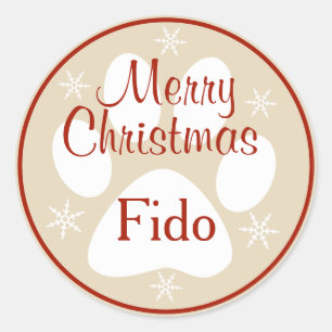 Merry Christmas Paw Print Sneeuwvlokken Pet's Name Ronde Sticker