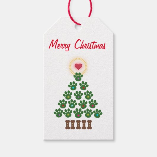 Merry Christmas Paw Print Tree Gift Label Cadeaulabel (Voorkant)