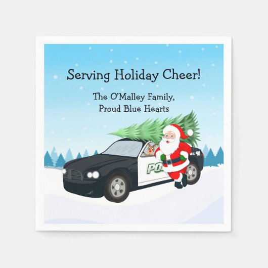 Merry Christmas PD Police Officer Santa Cop Car Servet (Voorkant)